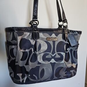 Coach Navy and Gray Patterned Tote